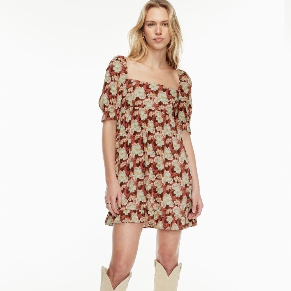 Wilfred Moorland Floral Mini Dress Puff Sleeve Casual Cottagecore Size Small